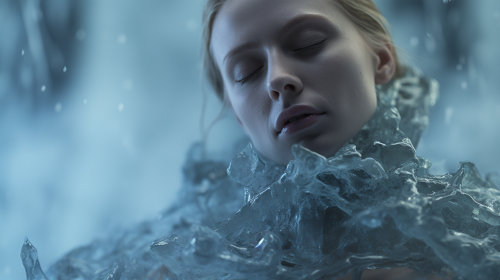 Frozen body crystalizing in cinematic photo