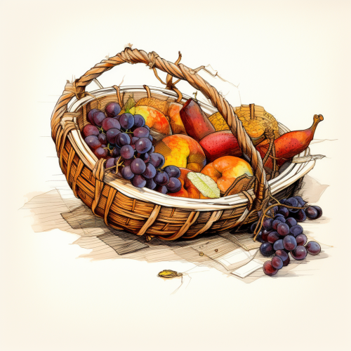 Broken basket with fruit sketch