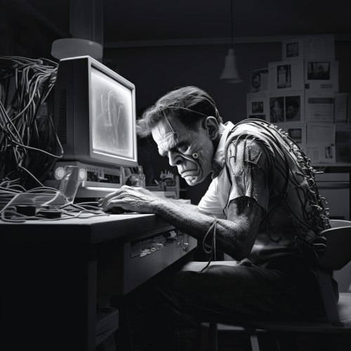 Frankenstein monster using computer Frankenstein monster using computer