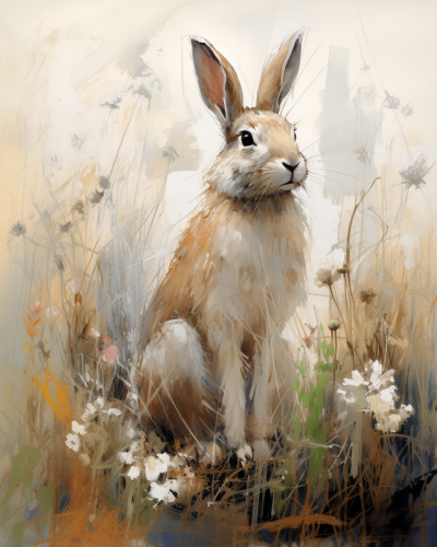 Sketch drawing of a rabbit in nature