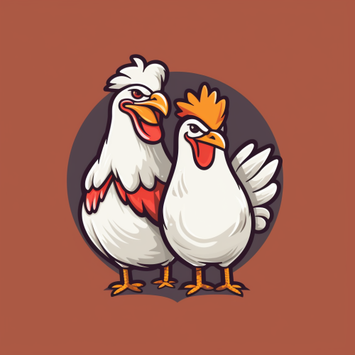 Funny cartoon logo with chickens and goats