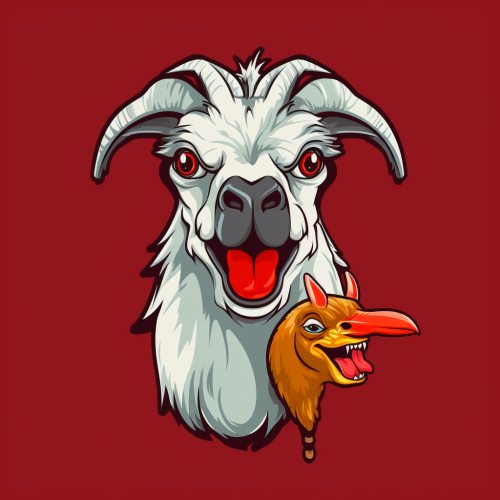 Cartoon logo woman head butted by goat chicken