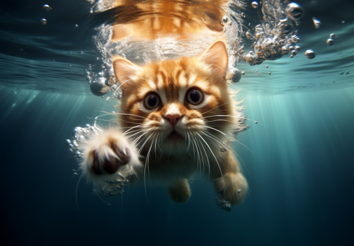 Funny cute cat lost underwater