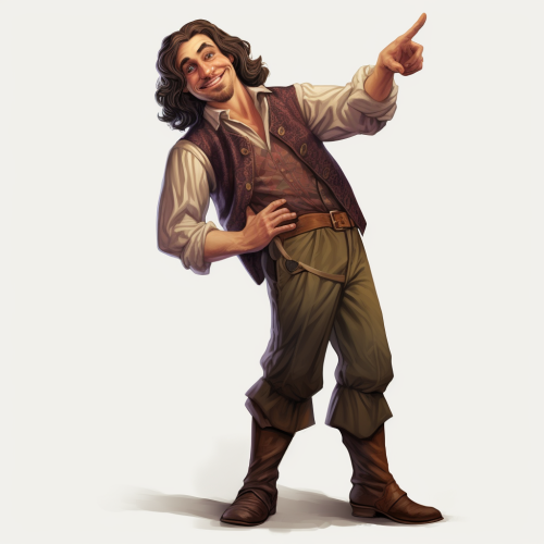 Funny arrogant man adventurer with curly hair