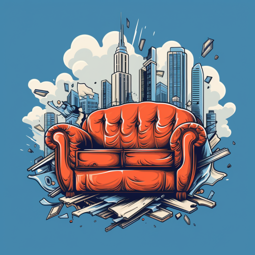 Logo of furniture dumping off skyscraper