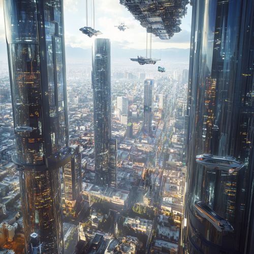 futuristic Los Angeles city night lights