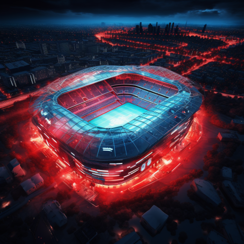 Futuristic stadium with neon lights