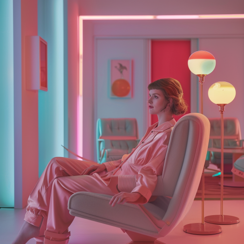 Realistic Jetsons futuristic apartment living room