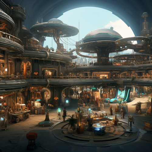 Futuristic apocalyptic marketplace scene