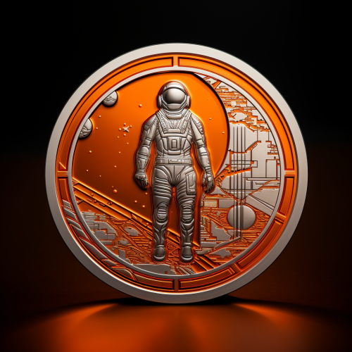 Engraved futuristic astronaut landing on Planet Genesys