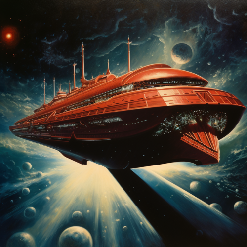 Futuristic boat in the ocean painting Futuristic boat in the ocean painting