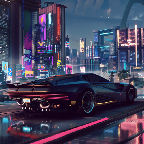 Futuristic Cadillac Cruising Neon Cityscape Futuristic Cadillac Cruising Neon Cityscape