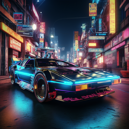 80s car parked in futuristic city 80s car parked in futuristic city