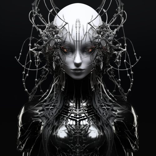 Cyber Gothic Black Metal Line Art