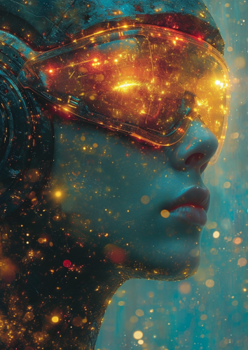 Cyber futuristic robotic light with Carl Sagan