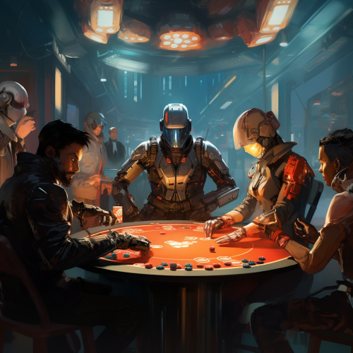 Futuristic Cyborgs Playing Poker in Spaceships