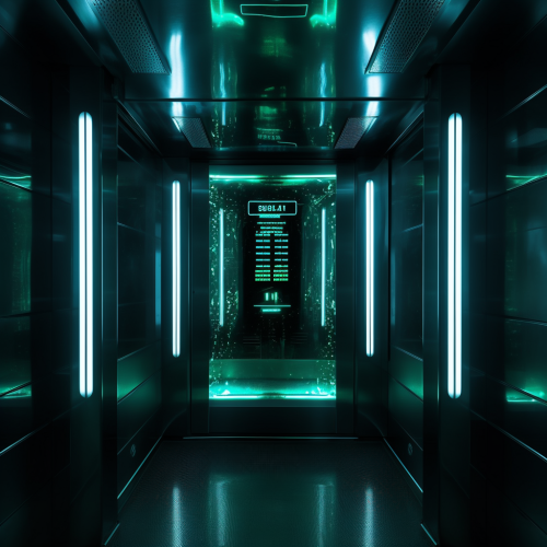 Blue glowing screen with elevator buttons