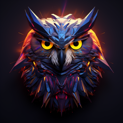 AI-enhanced futuristic glowing owl polygon