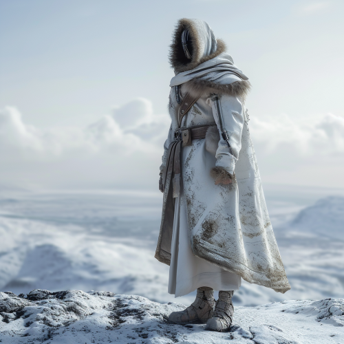 Greek man with futuristic fur-trimmed robes