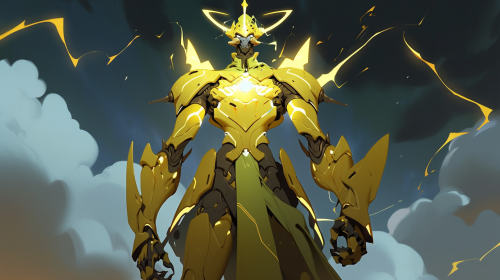 Man in demonic futuristic knight armor battling