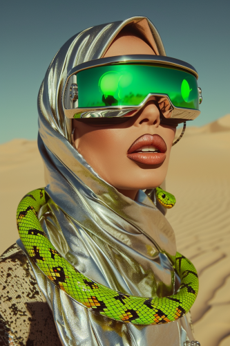Muslim Arab woman in futuristic chrome veil