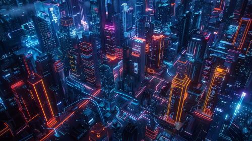 Neon futuristic city map night view
