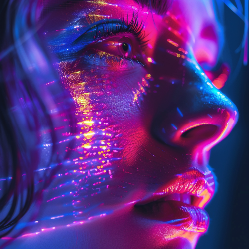 woman portrait neon colors glowing