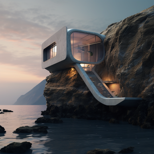 Futuristic house on ocean cliff