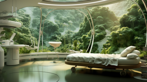 Futuristic rehabilitation room with nature motifs