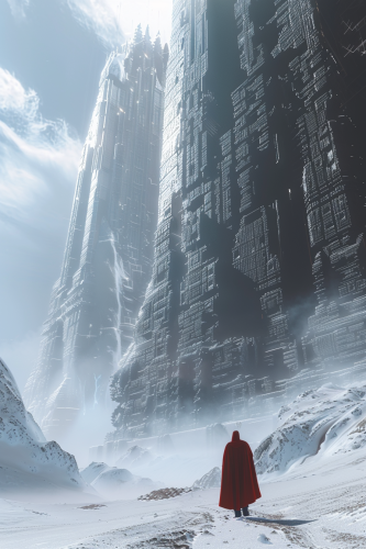 solitary figure in futuristic palace