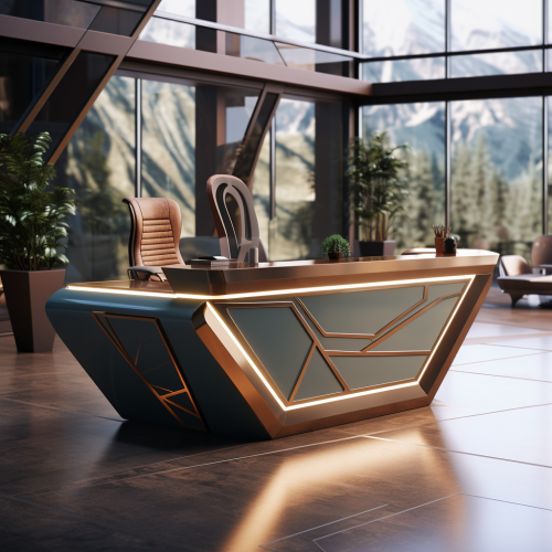 Artistic metal concierge desk in upscale office