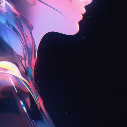 Futuristic woman with neon-colored profile