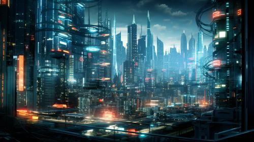 Detailed futuristic city with fluorescent lights Detailed futuristic city with fluorescent lights
