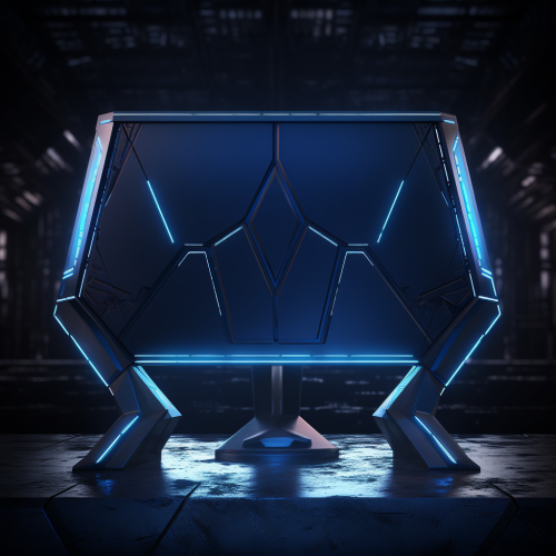 Detailed futuristic monitor with blue crystals