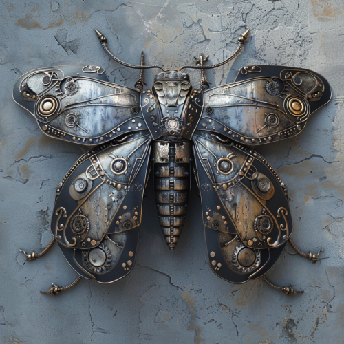 Shiny futuristic metal moth design