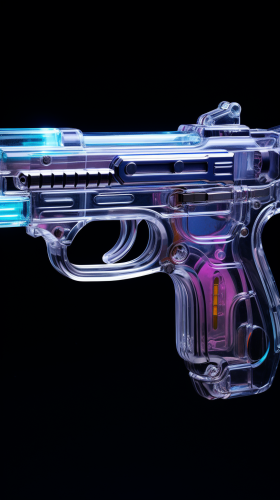 Futuristic pistol prototype in grey velvet case