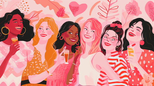 Group of female friends celebrating Galentines Day
