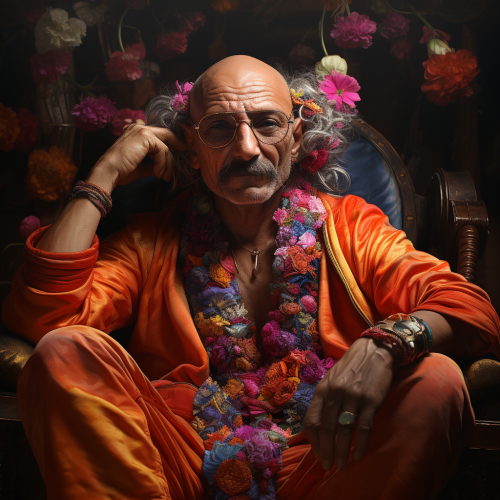 Photorealistic portrait of Gandhi smoking in a club