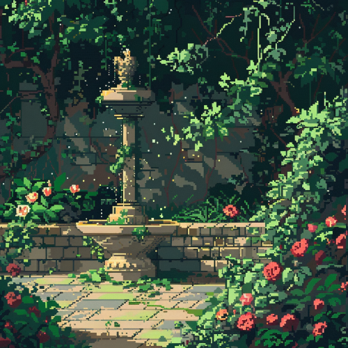 Pixel art of green roses garden