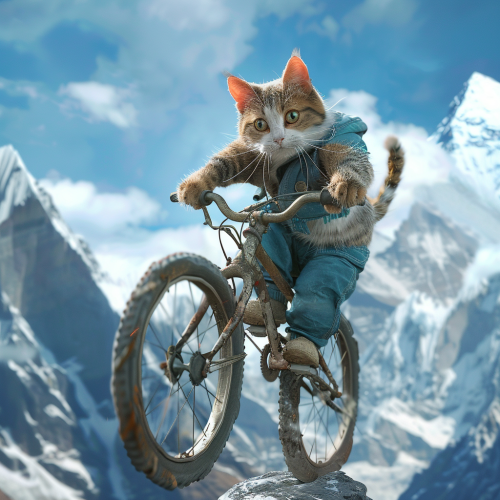 Garfield riding unicycle up Mount Everest