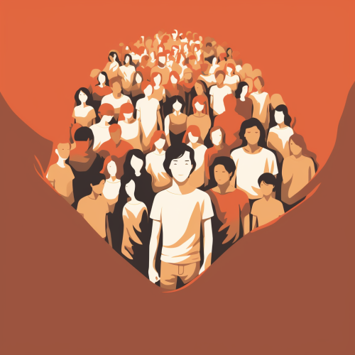 Minimalistic anime t-shirt design with people gathering