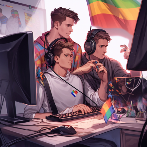 Gay male streamer with three screens