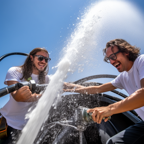 Firefighter using powerful gel sprayer
