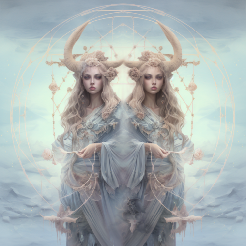 Detailed image of a Gemini woman in a foggy landscape