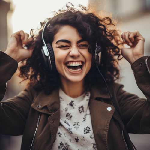 Gen X person with headphones listening to music