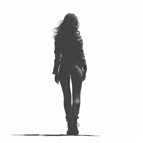 Gender-neutral silhouette walking away looking up