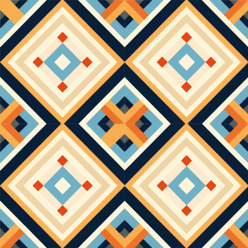 Tileable Geometric Pattern in Blue, Orange, and Beige