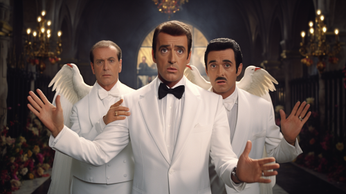 George Michael, Paul Reubens, and Jim Nabors holding hands in Heaven