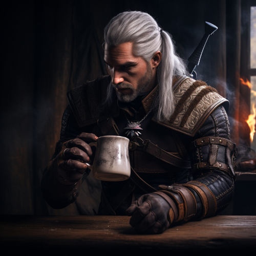 Geralt enjoying a cup of Nespresso coffee