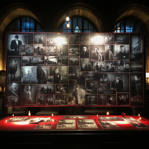 Murder board with evidence and suspects